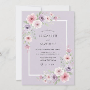 Lavendel Leuchtende Florale Hochzeit Einladung