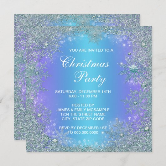 Lavendel Lila Aquamarin Blue Snowflake Weihnachten Einladung (Vorne/Hinten)