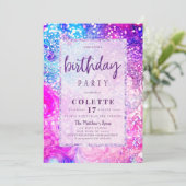 Lavendel lila aquamariner Marmor Glitzer Geburtsta Einladung (Stehend Vorderseite)