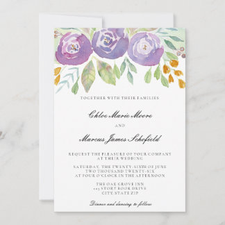 Lavendel-Lila-Aquarell-Blumenhochzeit Einladung