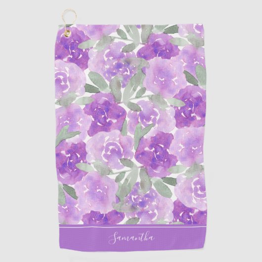 Lavendel Lila Aquarellblume Personalisiert Golfhandtuch (Vorderseite)