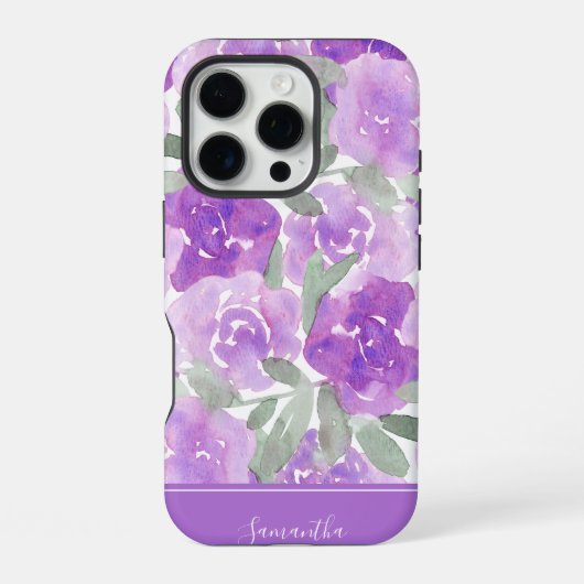 Lavendel Lila Aquarellblume Personalisiert iPhone Hülle (Rückseite)