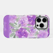 Lavendel Lila Aquarellblume Personalisiert iPhone Hülle (Rückseite (Horizontal))