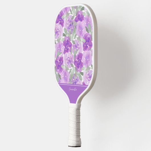 Lavendel Lila Aquarellblume Personalisiert Pickleball Schläger (Links)