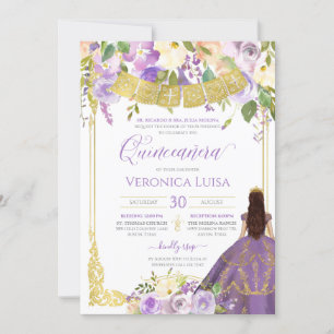 Lavendel Lila Aquarellfarben Gold Quinceanera Einladung