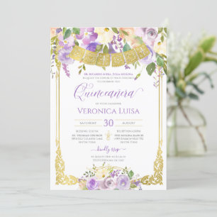 Lavendel Lila Aquarellfarben Gold Quinceanera Einladung