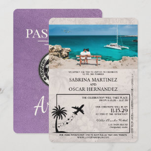 Lavendel Lila Aruba Reisepass Hochzeitseinladung Einladung