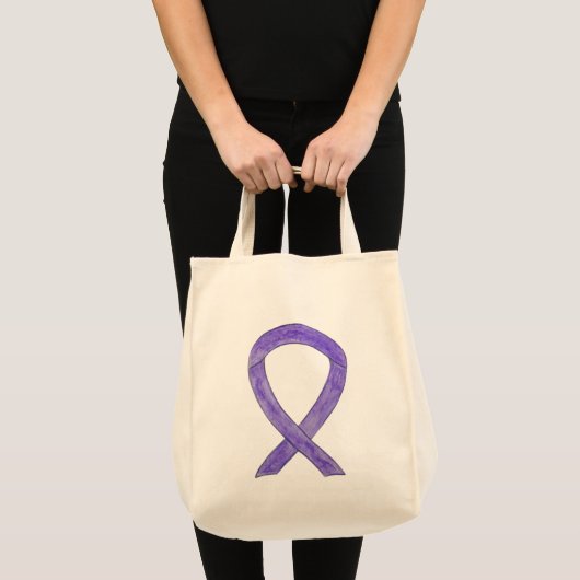 Lavendel Lila Awareness Ribbon Custom Totbeutel Tragetasche (Vorderseite (Produkt))