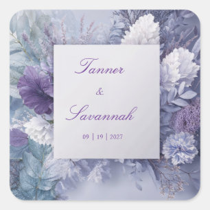 Lavendel Lila Blau Blumen Monochrom Elegant Quadratischer Aufkleber