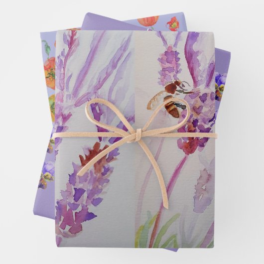 Lavendel Lila Blume Blumenpfropfen Wasserfarbe Geschenkpapier Set (Beispiel)