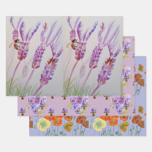 Lavendel Lila Blume Blumenpfropfen Wasserfarbe Geschenkpapier Set (Set)
