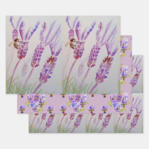 Lavendel Lila Blume Blumenpfropfen Wasserfarbe Geschenkpapier Set