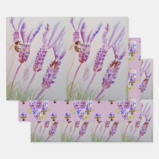 Lavendel Lila Blume Blumenpfropfen Wasserfarbe Geschenkpapier Set (Set)