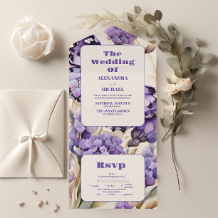 Lavendel Lila Blumen Elegante Hochzeit All In One Einladung