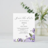 Lavendel lila Blumenblätter Save the Date Postkarte (Stehend Vorderseite)