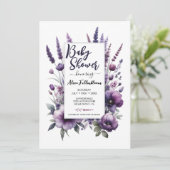 Lavendel Lila Blumendusche Einladung (Stehend Vorderseite)