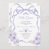 Lavendel Lila Blumenrahmen Silver Mis Quince Einladung (Vorne/Hinten)