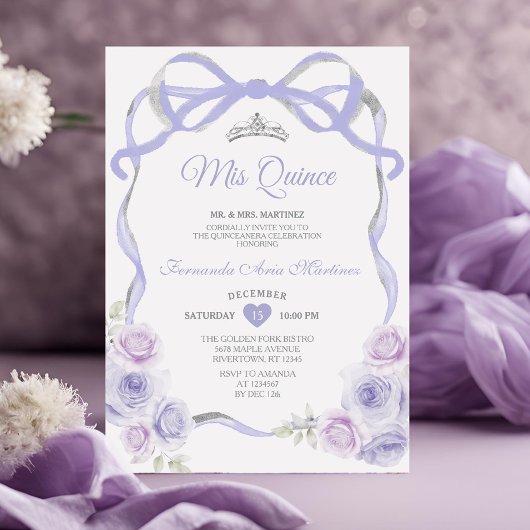 Lavendel Lila Blumenrahmen Silver Mis Quince Einladung
