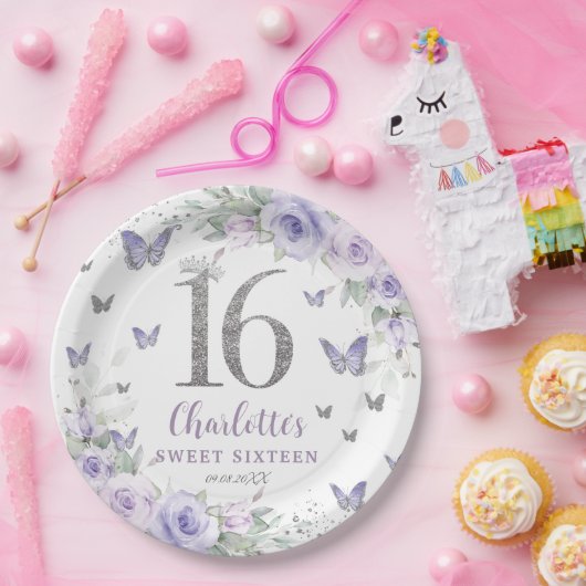 Lavendel Lila Blumenschmetterlinge süß 16 Pappteller (Party)