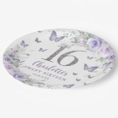 Lavendel Lila Blumenschmetterlinge süß 16 Pappteller (Schrägansicht)