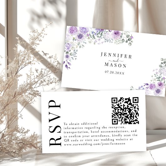 Lavendel Lila Blumenzackung RSVP QR-Codekarten Begleitkarte