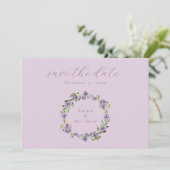 Lavendel Lila botanischer Kranz QR Save The Date (Stehend Vorderseite)