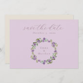 Lavendel Lila botanischer Kranz QR Save The Date (Vorne/Hinten)