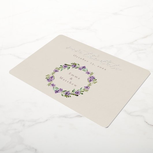 Lavendel Lila botanisches Kranz-Foto Folieneinladung (Gedreht)