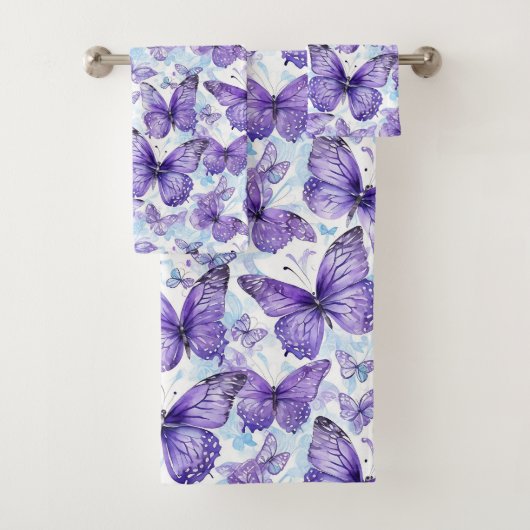 Lavendel Lila Butterfly Pattern Badhandtuch Set (Insitu)