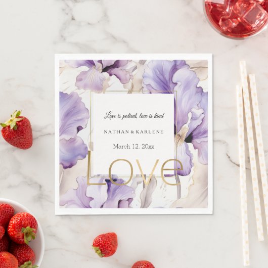 Lavendel Lila Creme Iris Blumen Liebe Hochzeit Serviette (Beispiel)
