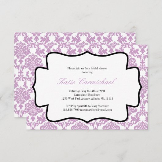 Lavendel Lila Damask Einladung (Vorne/Hinten)