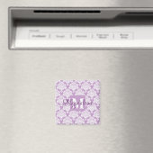 Lavendel Lila Damask Monogram mit Name Magnet (In Situ (Geschirrspüler))