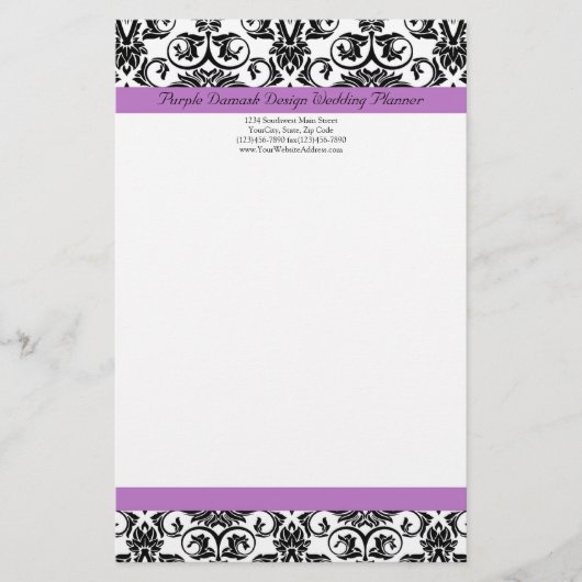 Lavendel Lila Damask Schwarz/Weiß Briefpapier (Vorderseite)