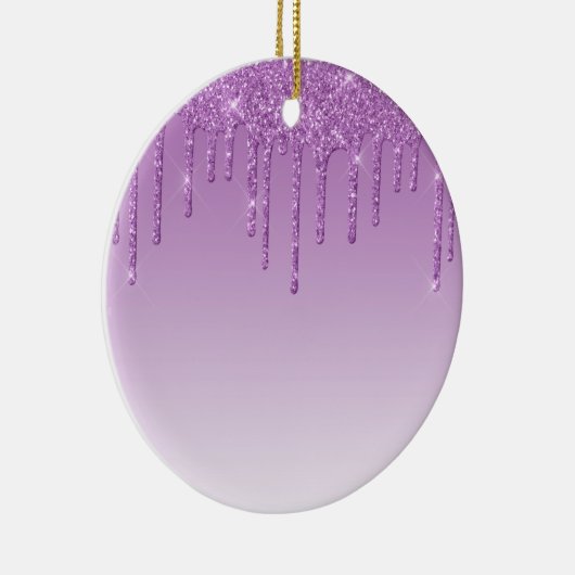 Lavendel Lila Dripping Glitzer Keramik Ornament (Rechts)