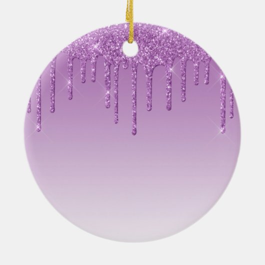 Lavendel Lila Dripping Glitzer Keramik Ornament (Hinten)