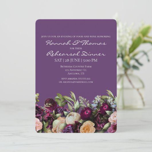 Lavendel Lila Elegante Probe Florenz Abendessen Einladung (Stehend Vorderseite)