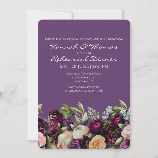 Lavendel Lila Elegante Probe Florenz Abendessen Einladung (Vorderseite)