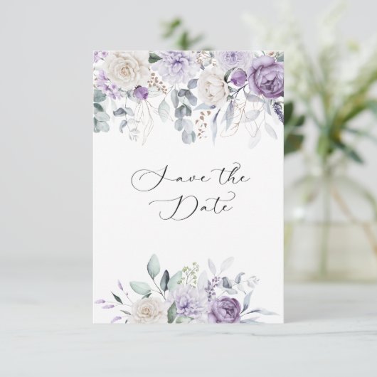 Lavendel, Lila, ElfenbeinHydrangea Save The Date (Stehend Vorderseite)