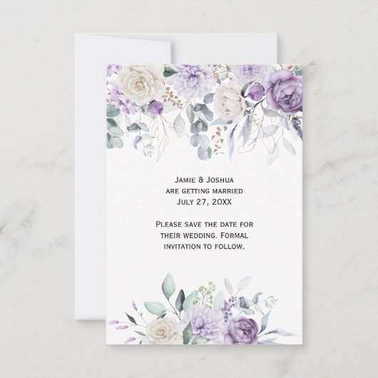 Lavendel, Lila, ElfenbeinHydrangea Save The Date (Rückseite)