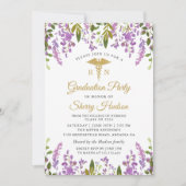 Lavendel Lila Floral Gold RN Abschluss Pflege Einladung (Vorderseite)