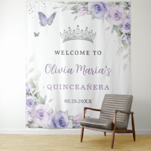 Lavendel Lila Florales Quinceañera-Braut-Begrüßung Wandteppich