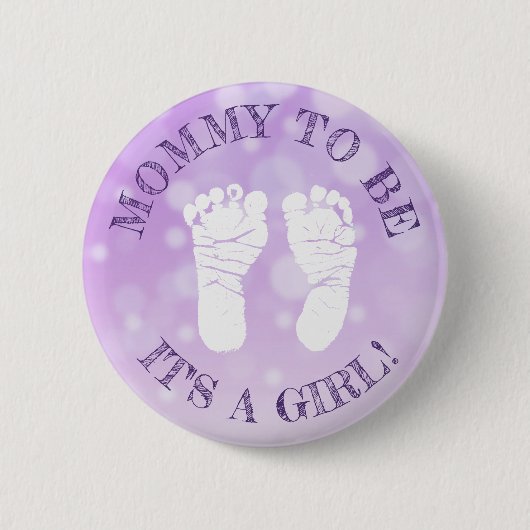 Lavendel Lila Footprints Girl Baby Shooting Button (Vorderseite)