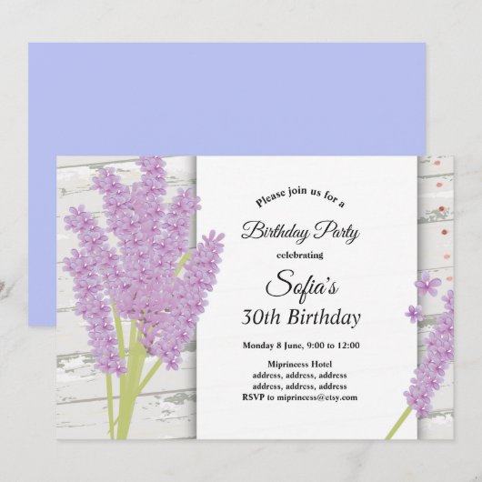Lavendel, lila, Geburtstag Einladung (Vorne/Hinten)