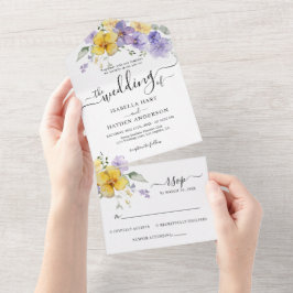 Lavendel Lila Gelbe Blütengolden Wedding RSVP All In One Einladung