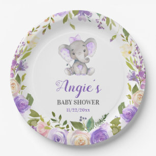 Lavendel Lila Girl Elephant Babydusche Pappteller