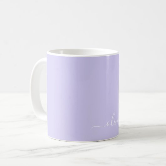 Lavendel Lila Girly Script Monogram Name Modern Kaffeetasse (Vorderseite Links)