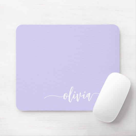 Lavendel Lila Girly Script Monogram Name Modern Mousepad (Mit Mouse)