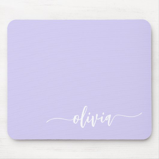 Lavendel Lila Girly Script Monogram Name Modern Mousepad (Vorne)