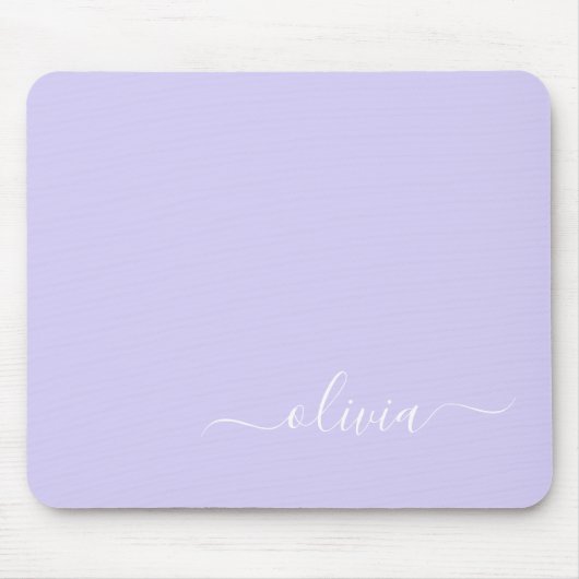 Lavendel Lila Girly Script Monogram Name Modern Mousepad (Vorne)