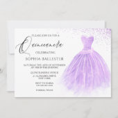 Lavendel Lila Glitzer Gown Quinceanera Party Einladung (Vorderseite)